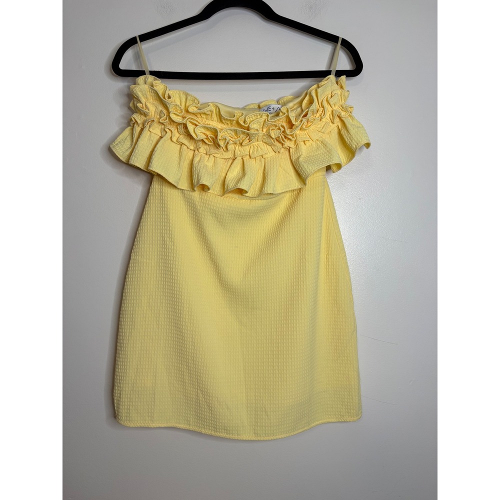 SHE+SKY Yellow Ruffle Off The Shoulder‎ Mini Dress Women's Size S Textured